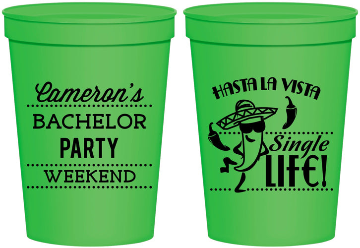 Personalized Bachelor Party 16 oz Stadium Cups - Hast La Vista Single Life | 40003
