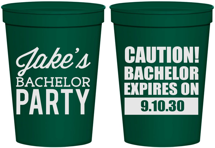 Personalized Bachelor Party 16 oz Stadium Cups - Caution Expires On | 40009