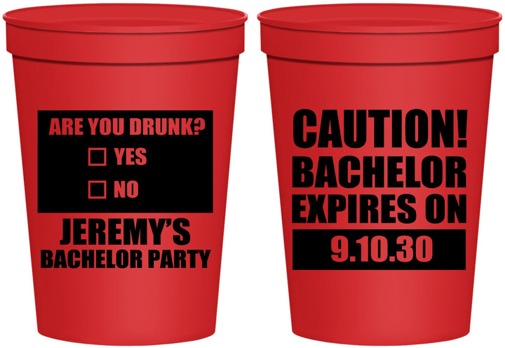 Personalized Bachelor Party 16 oz Stadium Cups - Caution Expires On | 40012