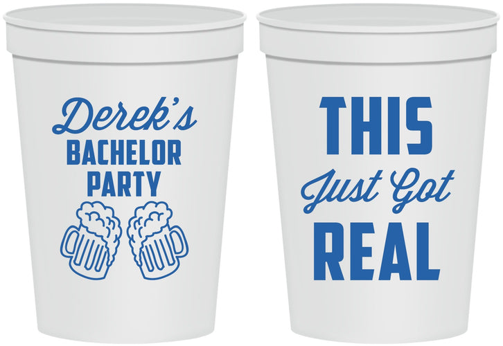 Personalized Bachelor Party 16 oz Stadium Cups - Just Got Real | 40024