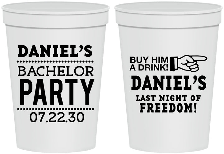 Personalized Bachelor Party 16 oz Stadium Cups - Last Night Of Freedom | 40029