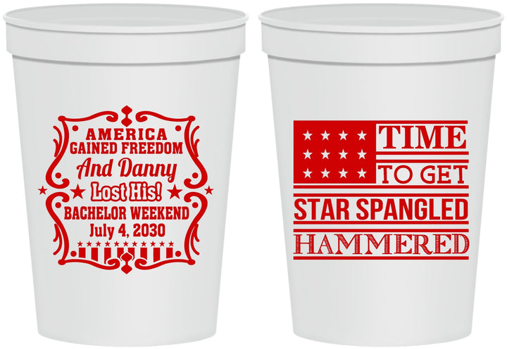 Personalized Bachelor Party 16 oz Stadium Cups - Star Spangled Hammered | 40032