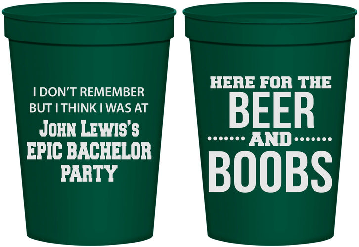 Personalized Bachelor Party 16 oz Stadium Cups - Beer And Boobs | 40039