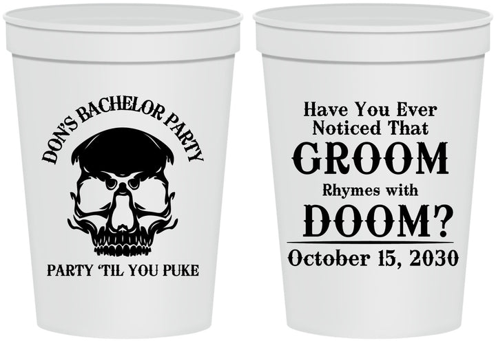 Personalized Bachelor Party 16 oz Stadium Cups - Groom Doom Skull | 40041