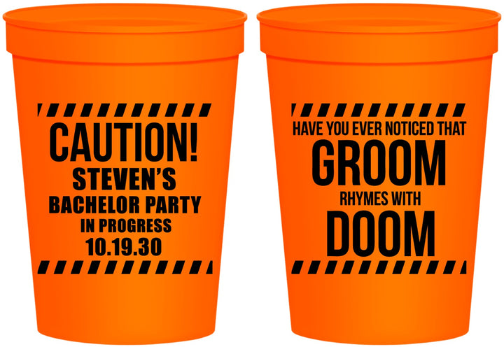 Personalized Bachelor Party 16 oz Stadium Cups - Groom Rhymes Doom | 40042