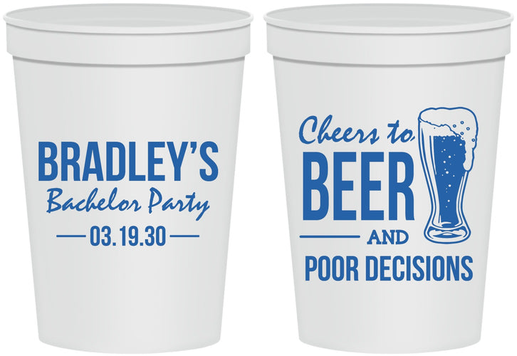 Personalized Bachelor Party 16 oz Stadium Cups - Beer Pour Decisions | 40045
