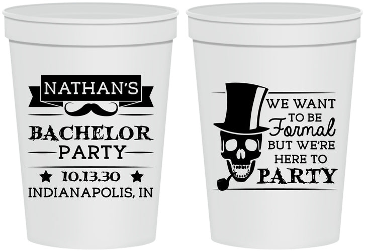 Personalized Bachelor Party 16 oz Stadium Cups - Formal Skeleton | 40048