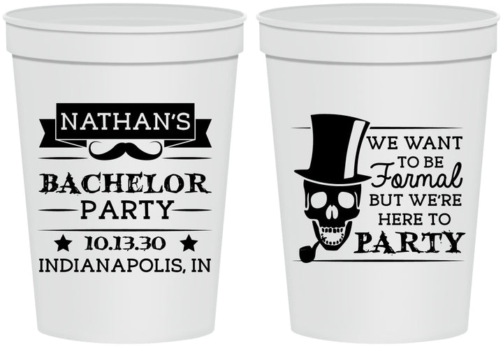 Personalized Bachelor Party 16 oz Stadium Cups - Formal Skeleton | 40048
