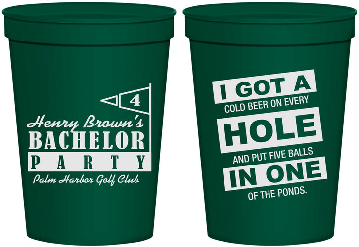 Personalized Bachelor Party 16 oz Stadium Cups - Golf | 40055