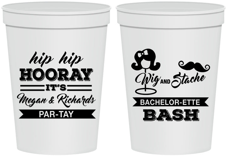 Personalized Bachelor Party 16 oz Stadium Cups - Wig Or Stache | 40058