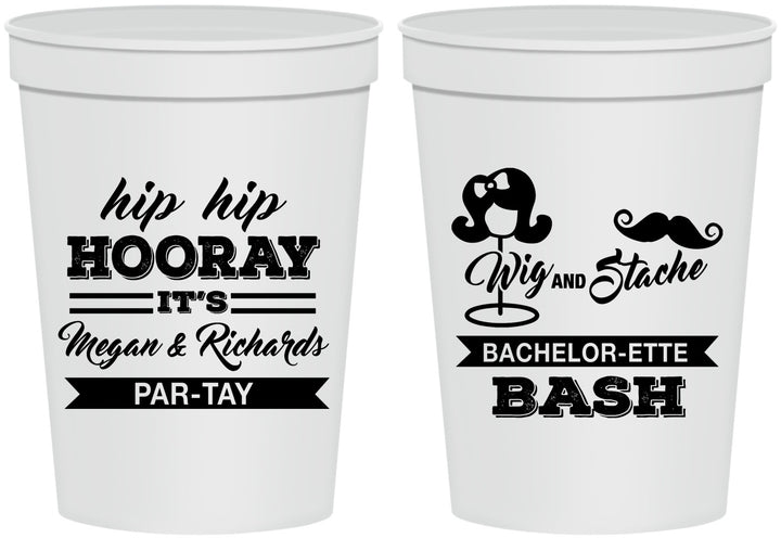 Personalized Bachelor Party 16 oz Stadium Cups - Wig Or Stache | 40058
