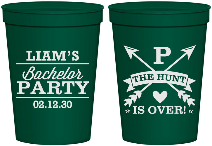 Personalized Bachelor Party 16 oz Stadium Cups - Hunt Is Over | 40082