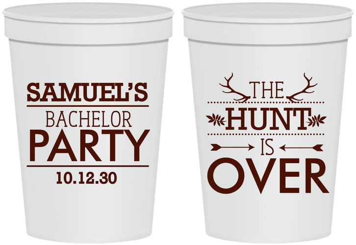 Personalized Bachelor Party 16 oz Stadium Cups - Hunt Is Over | 40084
