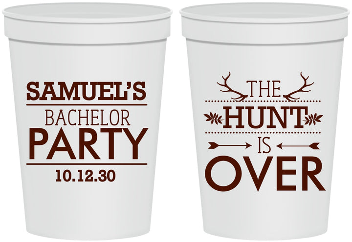 Personalized Bachelor Party 16 oz Stadium Cups - Hunt Is Over | 40084