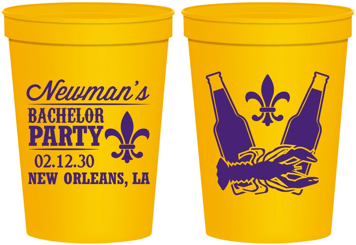 Personalized Bachelor Party 16 oz Stadium Cups - Mardi Gras | 40085