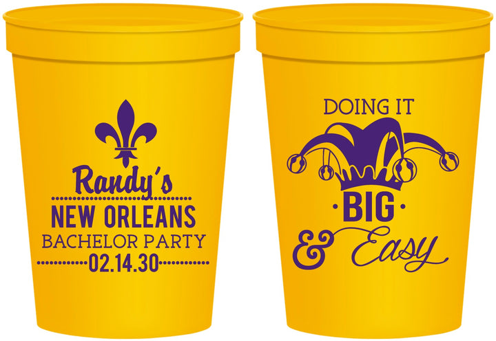 Personalized Bachelor Party 16 oz Stadium Cups - Mardi Gras | 40089