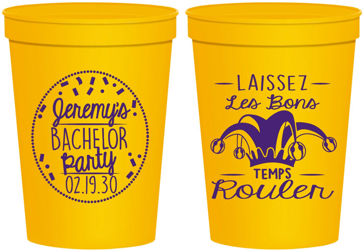 Personalized Bachelor Party 16 oz Stadium Cups - Mardi Gras | 40090
