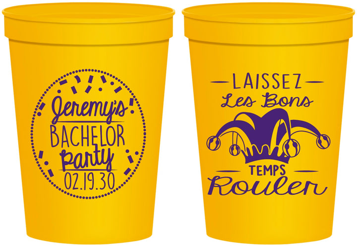 Personalized Bachelor Party 16 oz Stadium Cups - Mardi Gras | 40090
