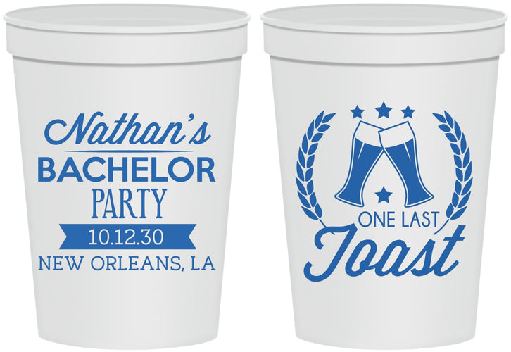 Personalized Bachelor Party 16 oz Stadium Cups - One Last Toast | 40095
