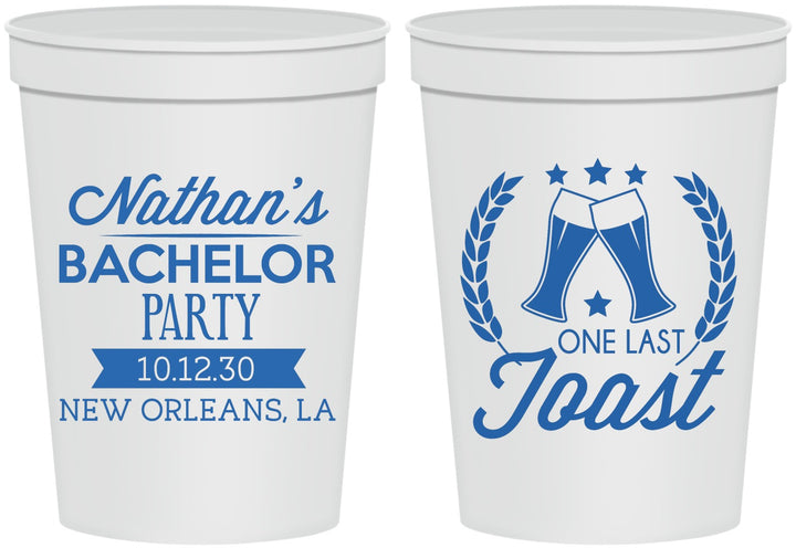 Personalized Bachelor Party 16 oz Stadium Cups - One Last Toast | 40095