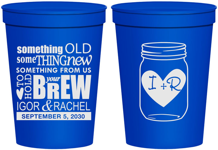 Personalized Wedding 16 oz Stadium Cups - Something Old Something New | 401