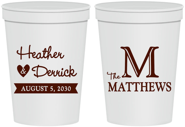 Personalized Wedding 16 oz Stadium Cups - Monogram | 402