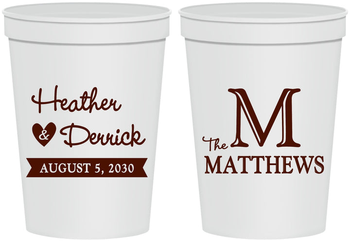 Personalized Wedding 16 oz Stadium Cups - Monogram | 402