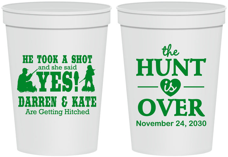Personalized Wedding 16 oz Stadium Cups - The Hunt Is Over | 403