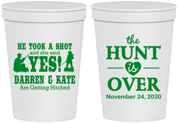 Personalized Wedding 16 oz Stadium Cups - The Hunt Is Over | 403