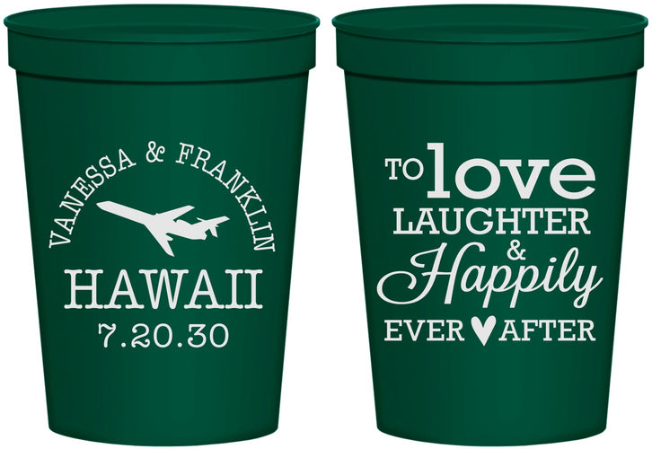 Personalized Wedding 16 oz Stadium Cups - Love Laughter Happily | 404