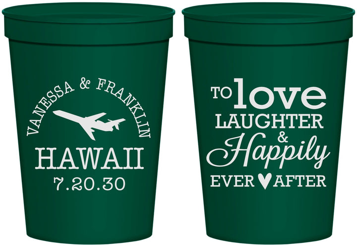 Personalized Wedding 16 oz Stadium Cups - Love Laughter Happily | 404