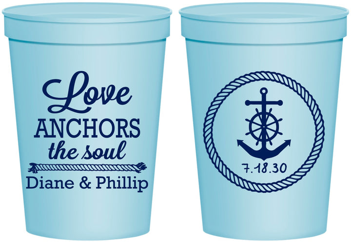 Personalized Wedding 16 oz Stadium Cups - Love Anchors The Soul | 405