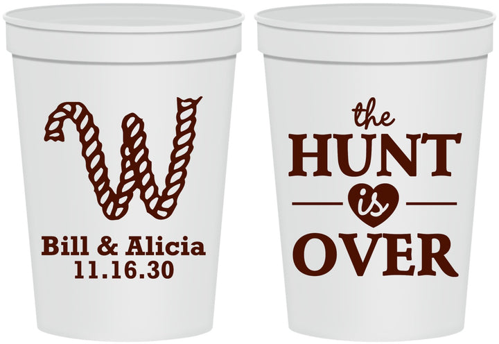 Personalized Wedding 16 oz Stadium Cups - Monogram Hunt Is Over | 406