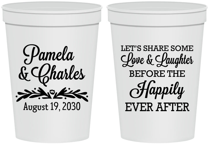 Personalized Wedding 16 oz Stadium Cups - Love Laughter Happily | 409