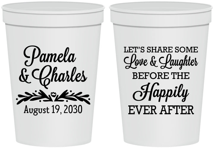 Personalized Wedding 16 oz Stadium Cups - Love Laughter Happily | 409