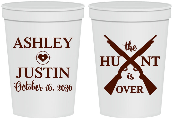 Personalized Wedding 16 oz Stadium Cups - The Hunt Is Over | 412