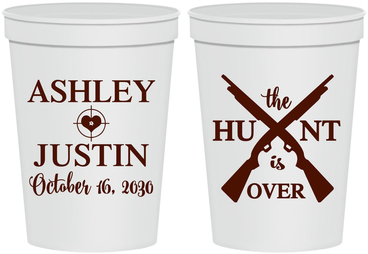 Personalized Wedding 16 oz Stadium Cups - The Hunt Is Over | 412
