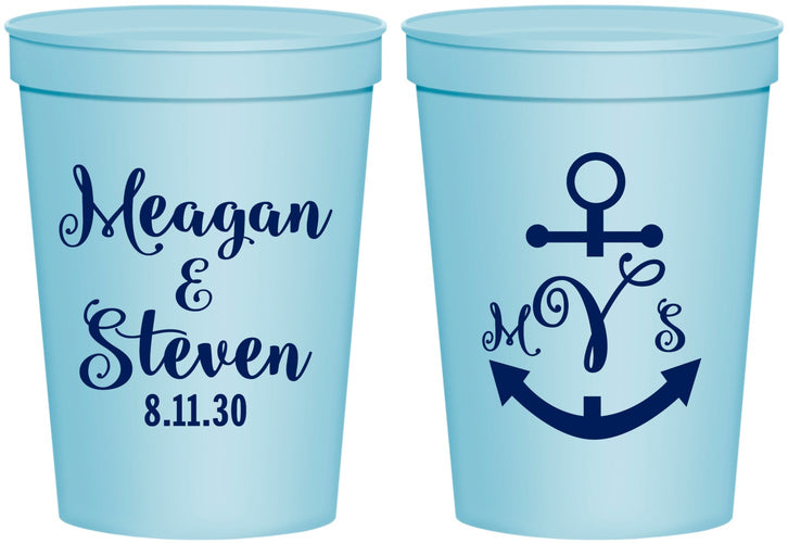 Personalized Wedding 16 oz Stadium Cups - Monogram Nautical | 414