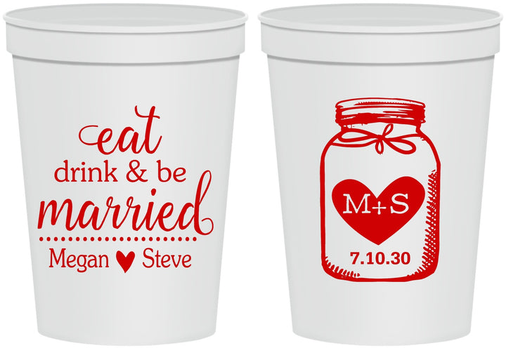 Personalized Wedding 16 oz Stadium Cups - Mason Jar | 415