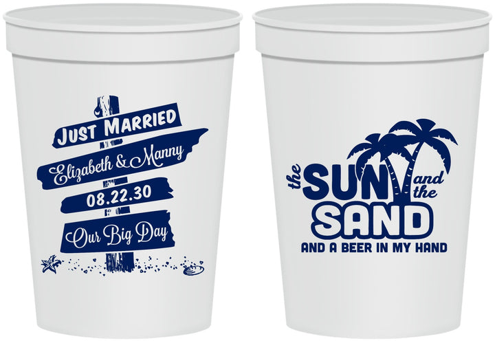 Personalized Wedding 16 oz Stadium Cups - Sun Sand Drink In My Hand | 416
