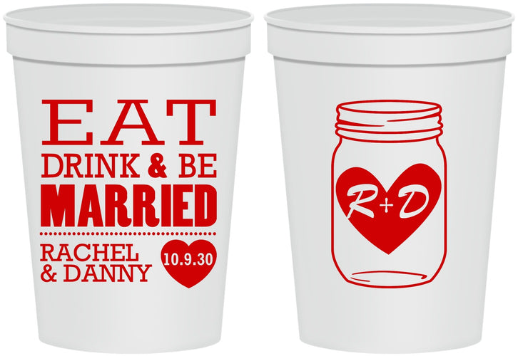 Personalized Wedding 16 oz Stadium Cups - Eat Drink Be Married | 417
