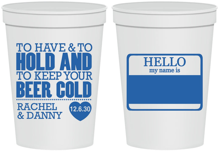 Personalized Wedding 16 oz Stadium Cups - Hello My Name Is | 418