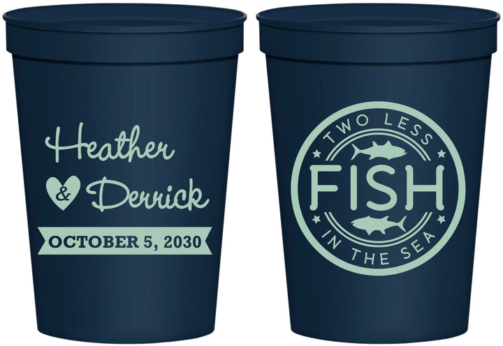 Personalized Wedding 16 oz Stadium Cups - Two Less Fish In The Sea | 420
