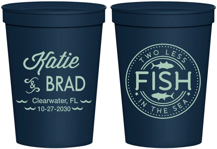 Personalized Wedding 16 oz Stadium Cups - Two Less Fish In The Sea | 421