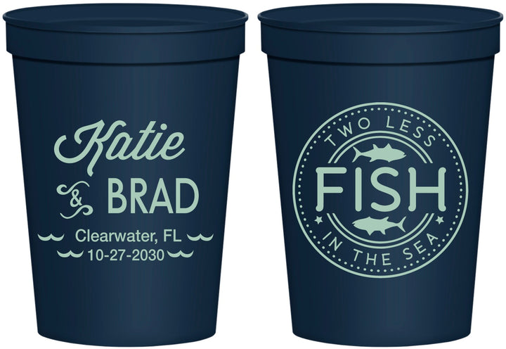 Personalized Wedding 16 oz Stadium Cups - Two Less Fish In The Sea | 421