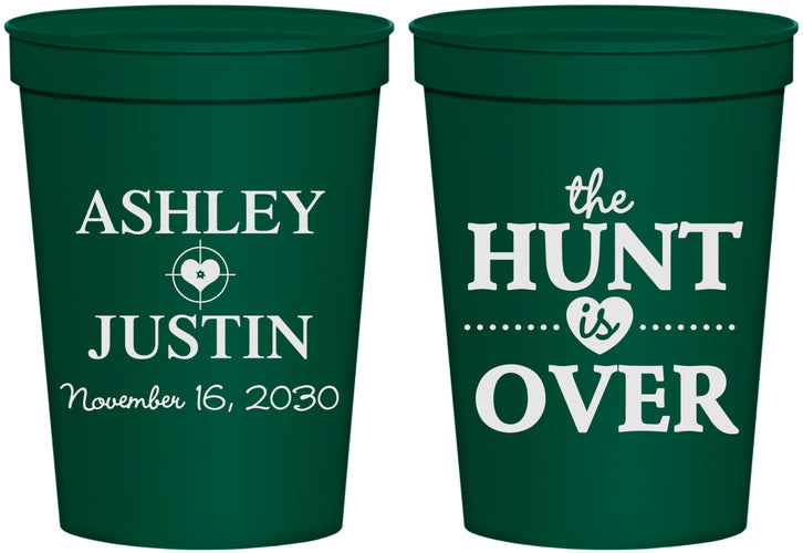 Personalized Wedding 16 oz Stadium Cups - The Hunt Is Over | 422