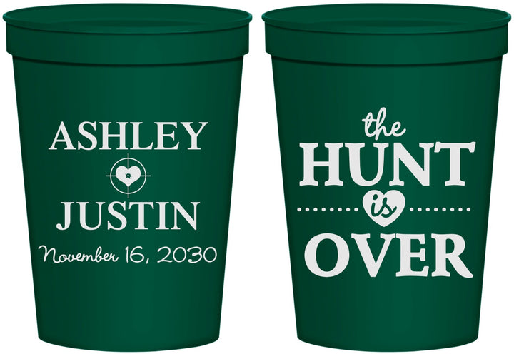 Personalized Wedding 16 oz Stadium Cups - The Hunt Is Over | 422