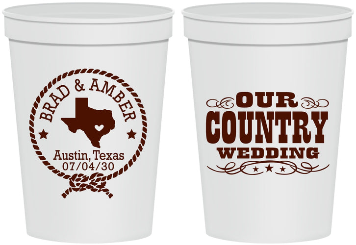 Personalized Wedding 16 oz Stadium Cups - Country Texas | 424