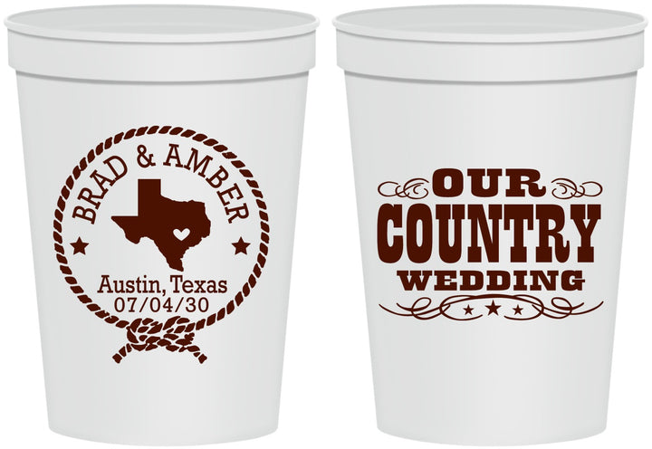 Personalized Wedding 16 oz Stadium Cups - Country Texas | 424