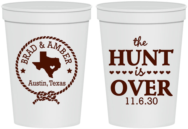 Personalized Wedding 16 oz Stadium Cups - The Hunt Is Over | 426